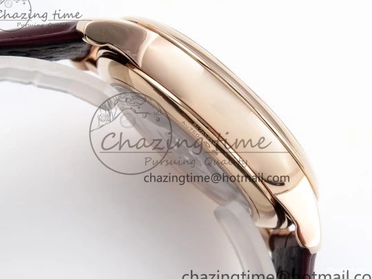 0219 Modern De Ville Date RG MKF 1:1 Best Edition White Textured Dial Roman Marker on Brown Leather Strap A 7752